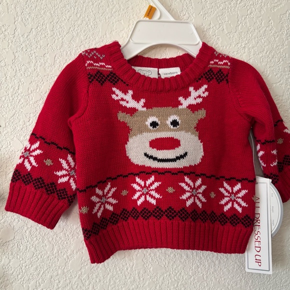 Koala Baby Red Christmas Holiday Reindeer Fair Isle Knit Sweater Size Newborn - Picture 6 of 13